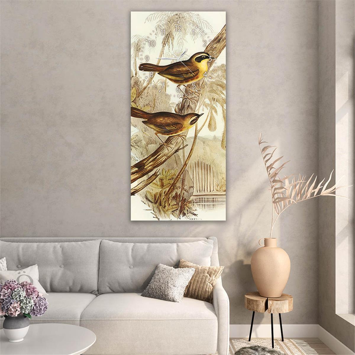 Vertical Art Themed Glass Wall Art with Clock at the Top 005