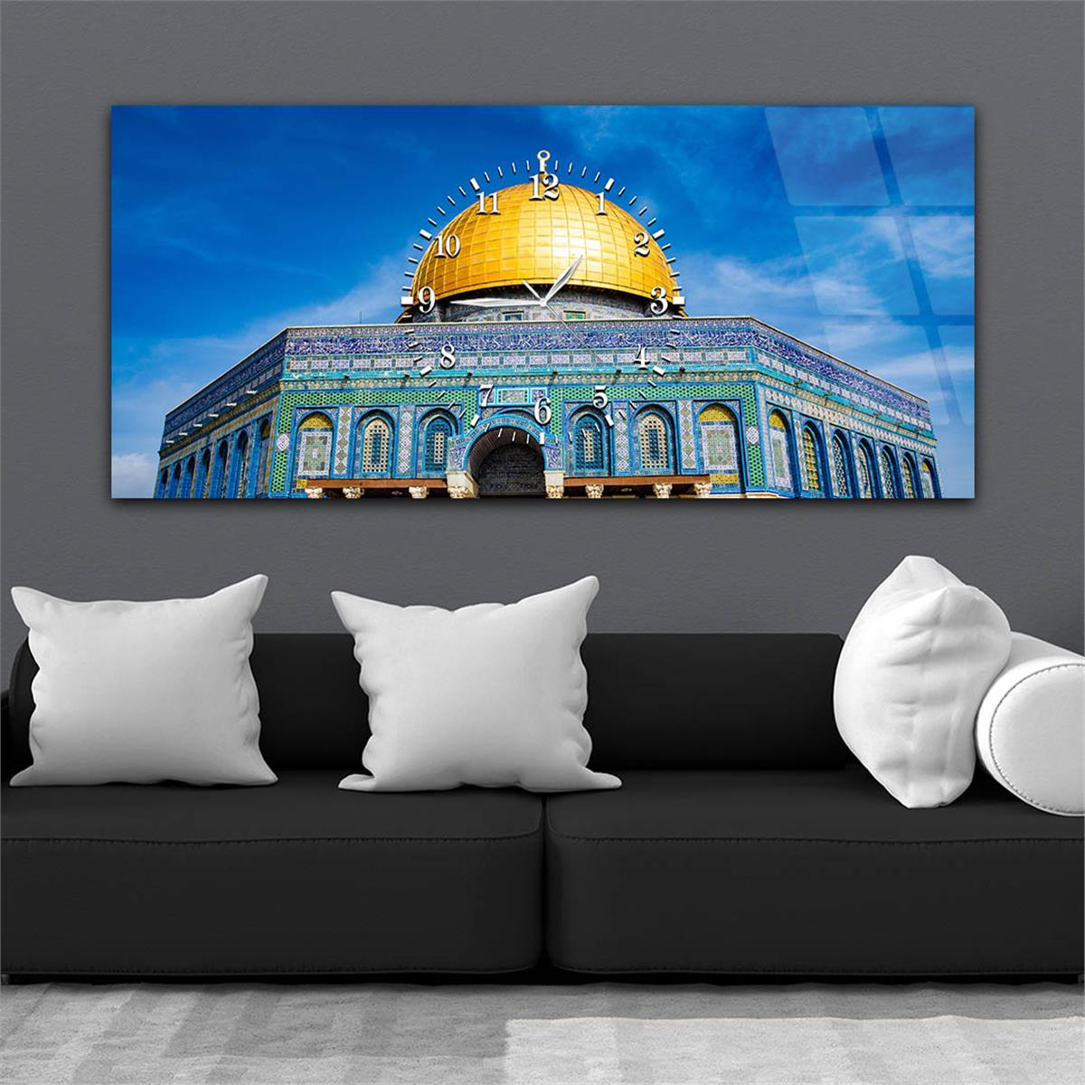 لوحة زجاجية أفقية ذات طابع ديني مع ساعة في الوسط 034