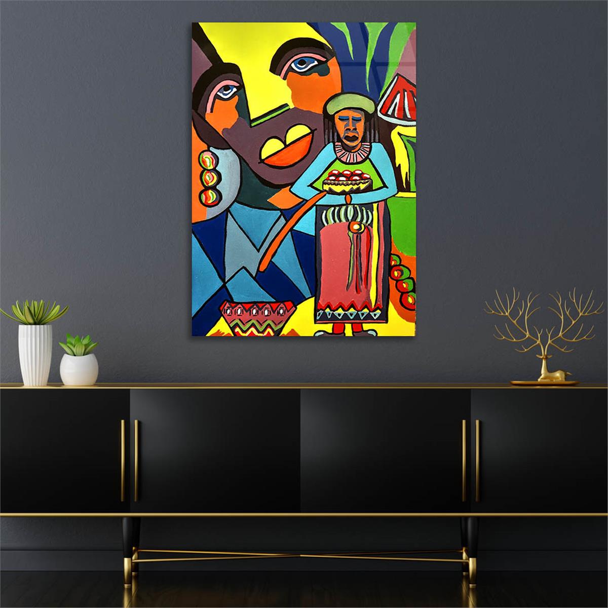 Dikey Sanat Temalı Cam Tablo 392