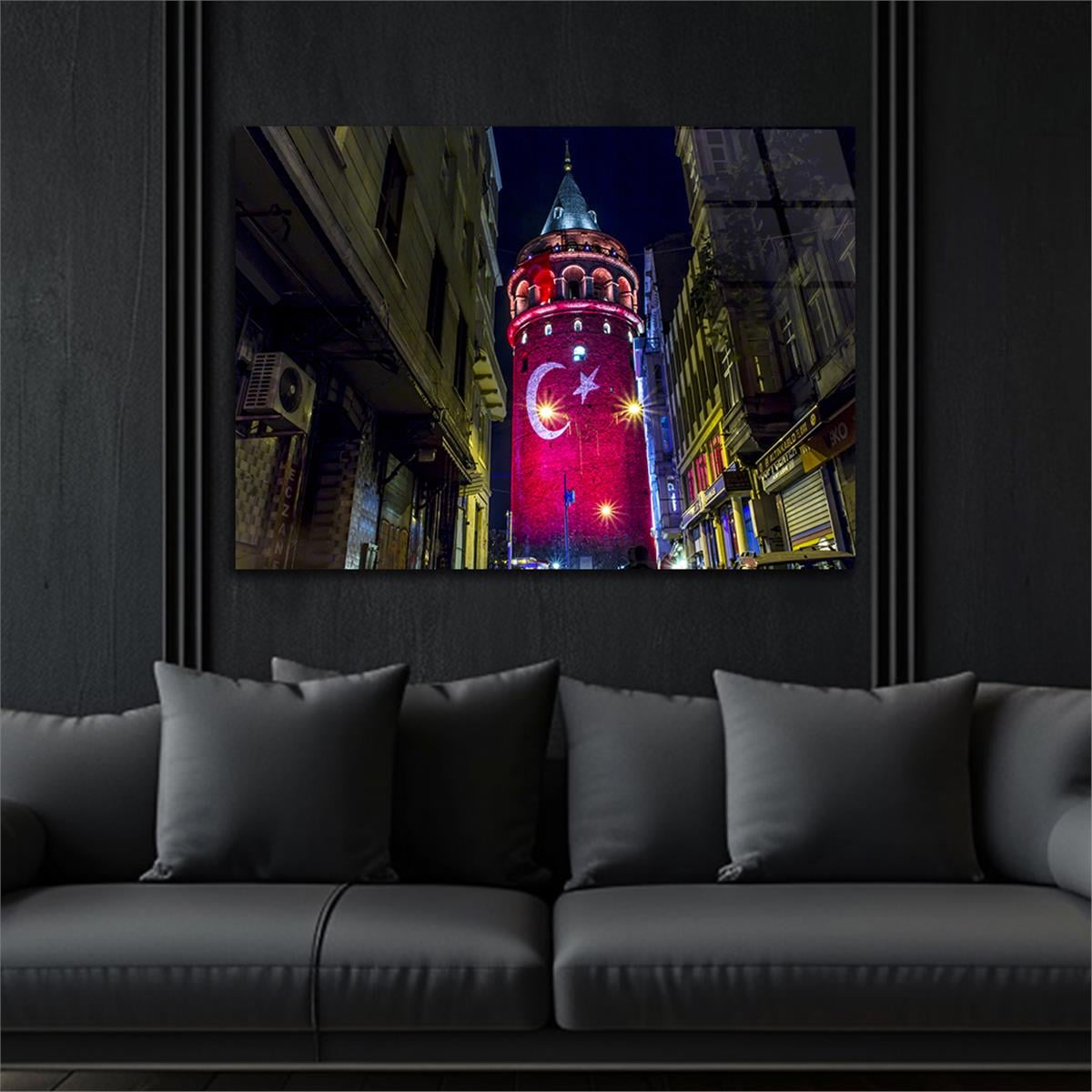 Galata Tower Turkish Flag Tempered Glass Wall Art