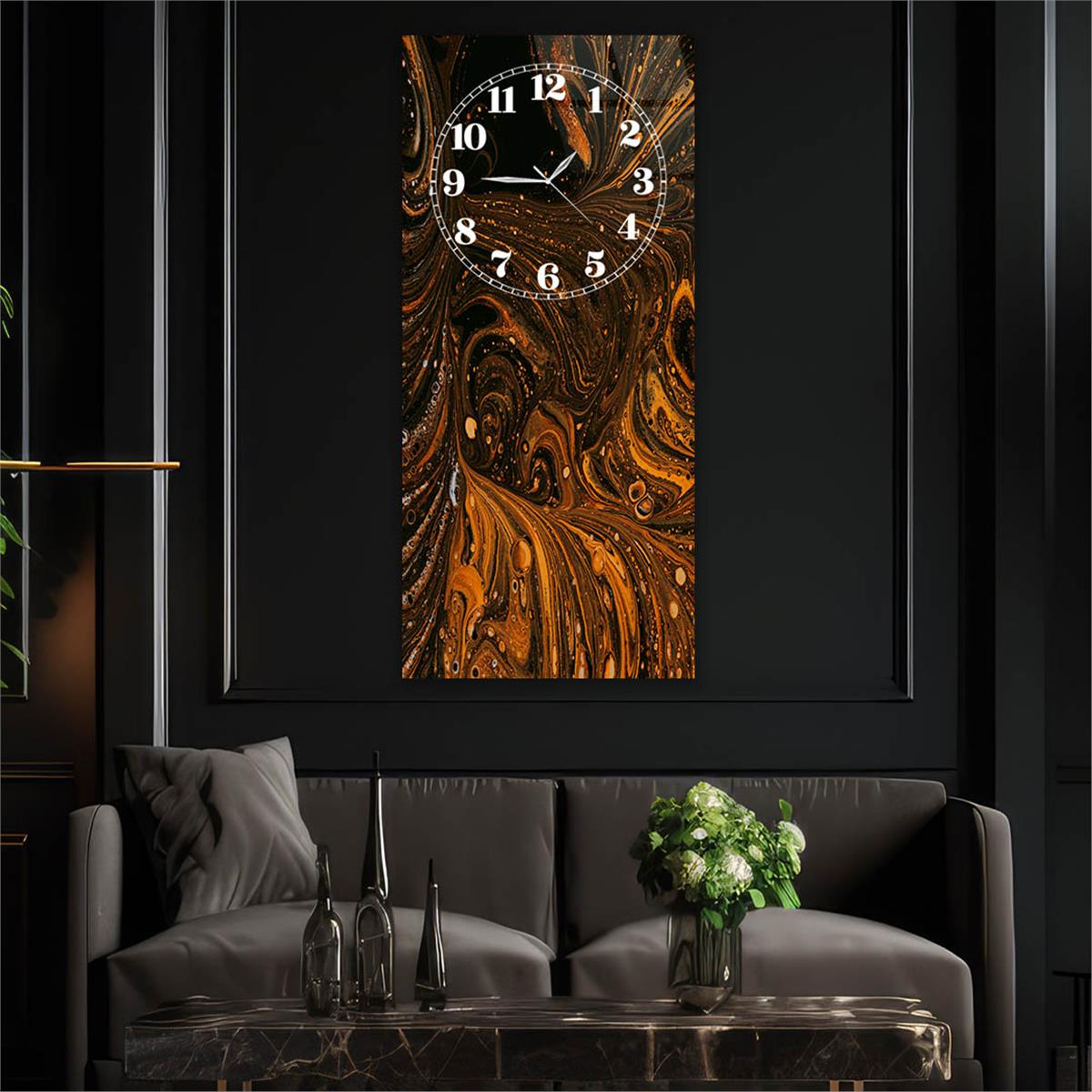 Vertical Art Themed Glass Wall Art with Clock at the Top 018
