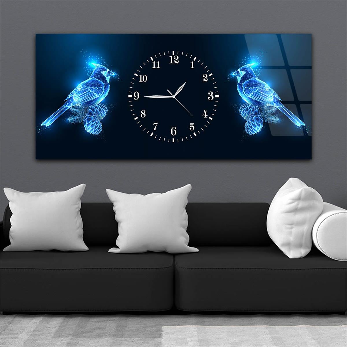 Yatay Ortadan Saatli  Sanat ve Doğa Temalı Cam Tablo 073