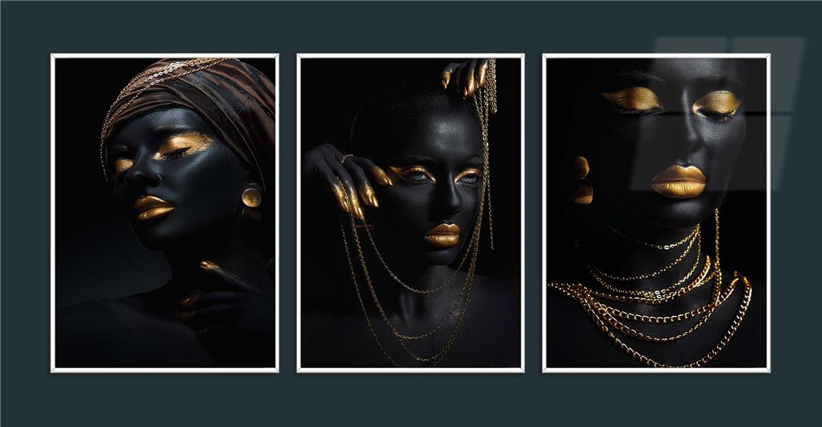 Alüminyum Çerçeveli Sanat Temalı 3lü Set MDF Tablo 0074