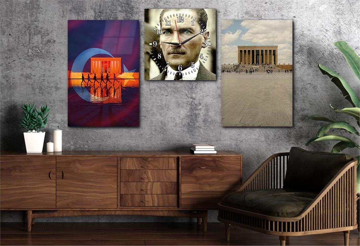 MUSTAFA KEMAL ATATÜRK VE ANITKABİR Glass Wall Art Set with Clock