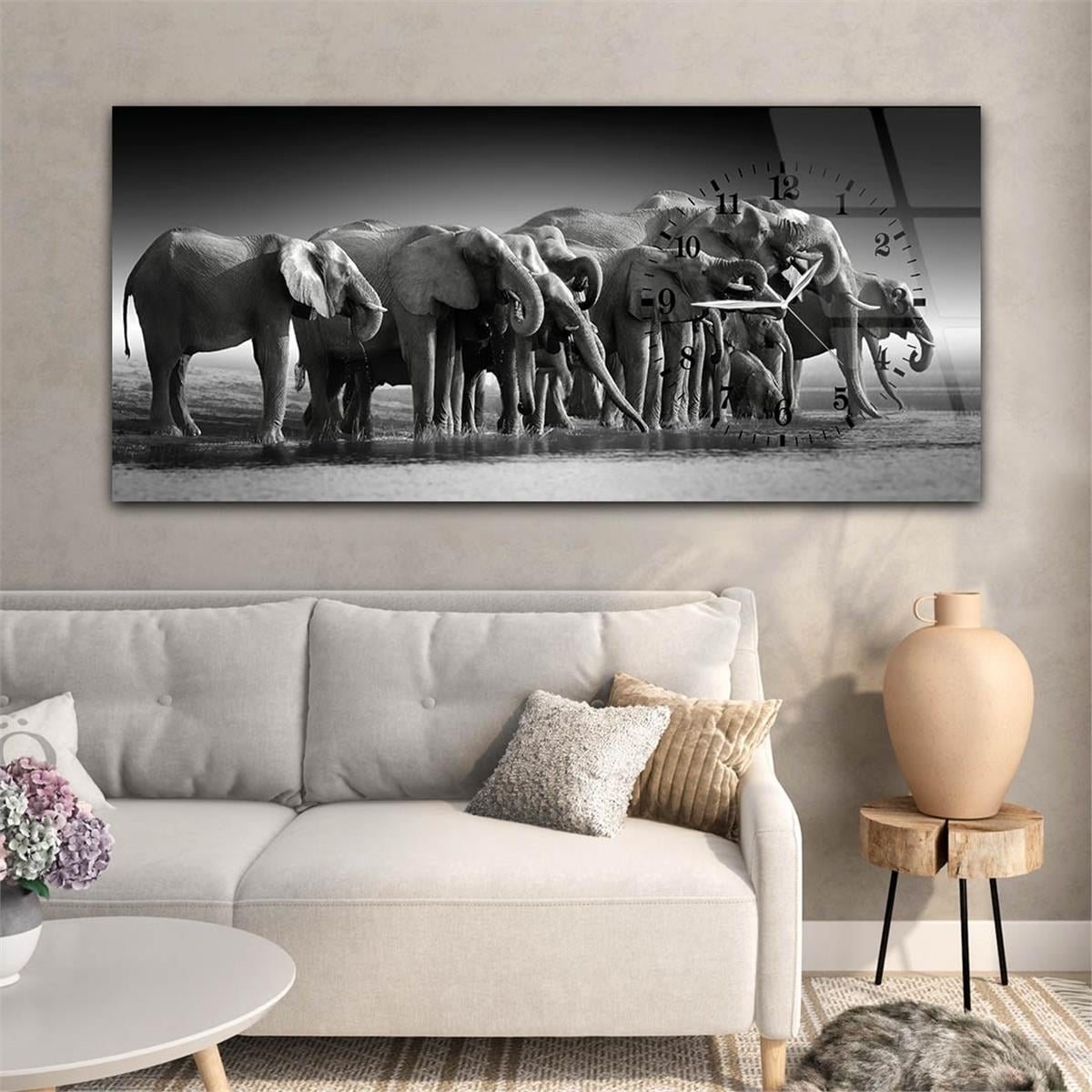 Side-Clock, Art And Nature-Themed Horizontal Glass Wall Painting 044