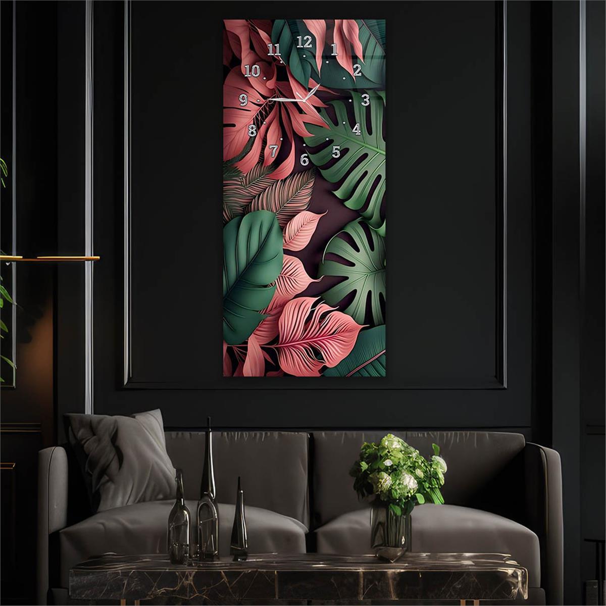 Vertical Art Themed Glass Wall Art with Clock at the Top 042