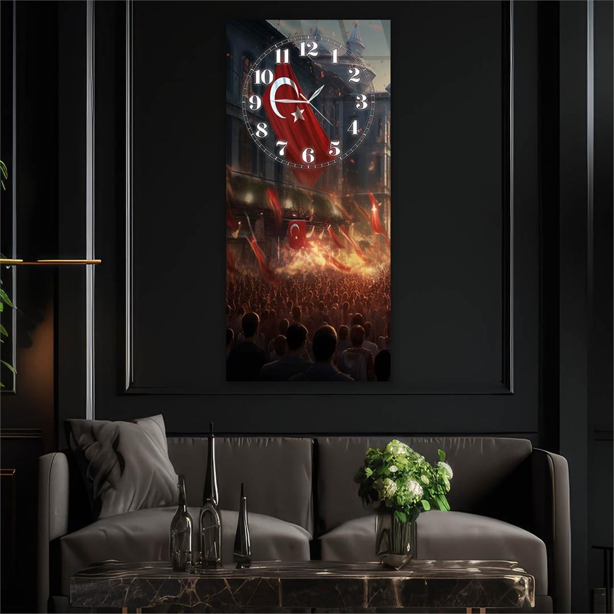 Verticale, Aan De Boven Kant Voorzien Van Een Klok, Nationaal Thema Gehard Glasschilderij 046