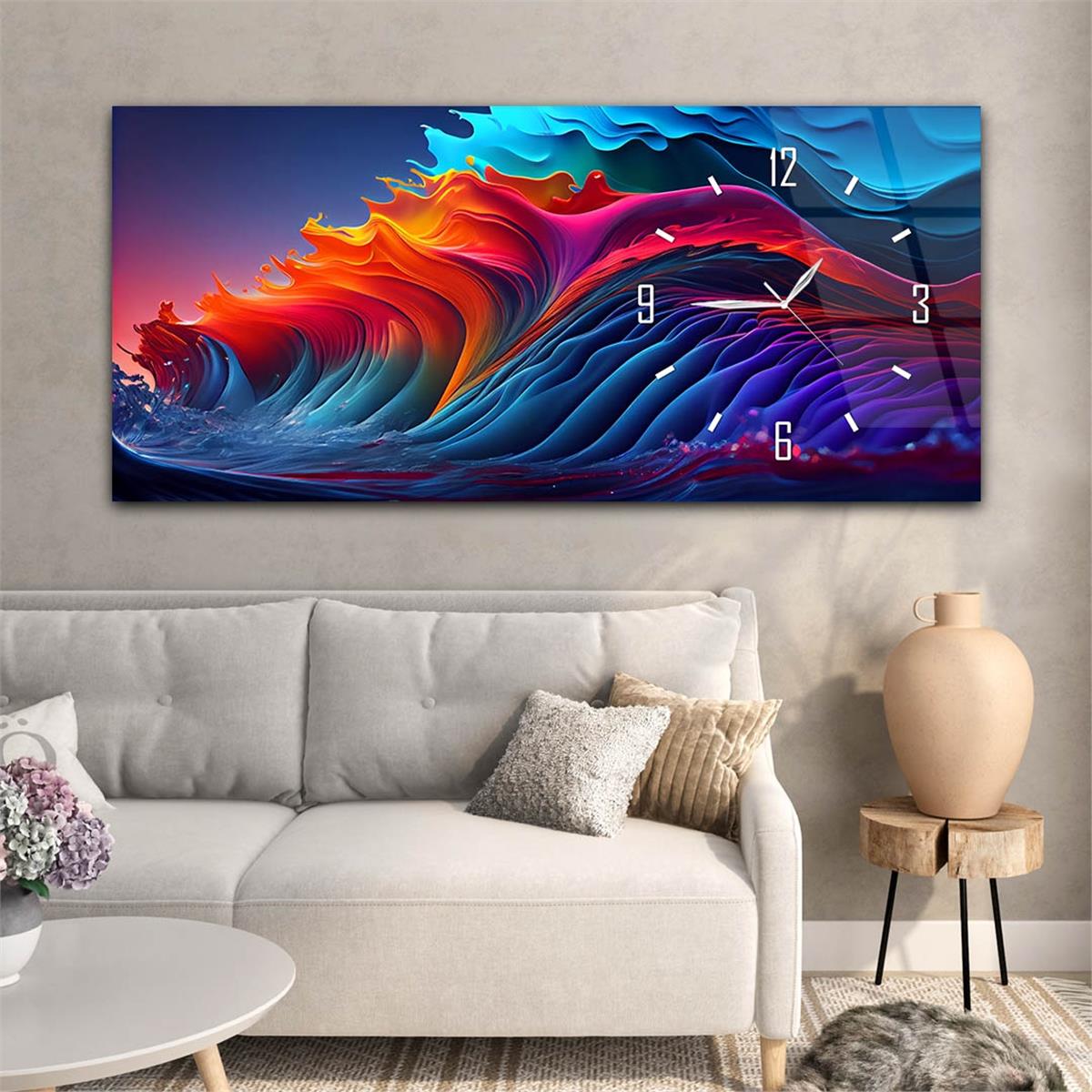 Yatay Saatli Yandan Sanat Temalı Cam Tablo 278