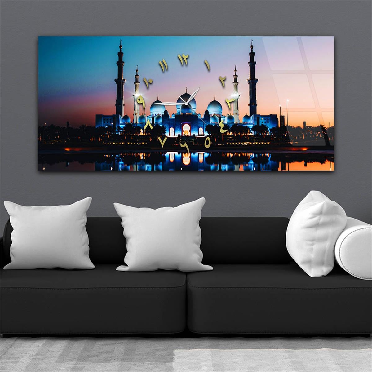 Horizontaal, in Het Midden Voorzien Van Een Klok, Religieus Thema Gehard Glasschilderij 019