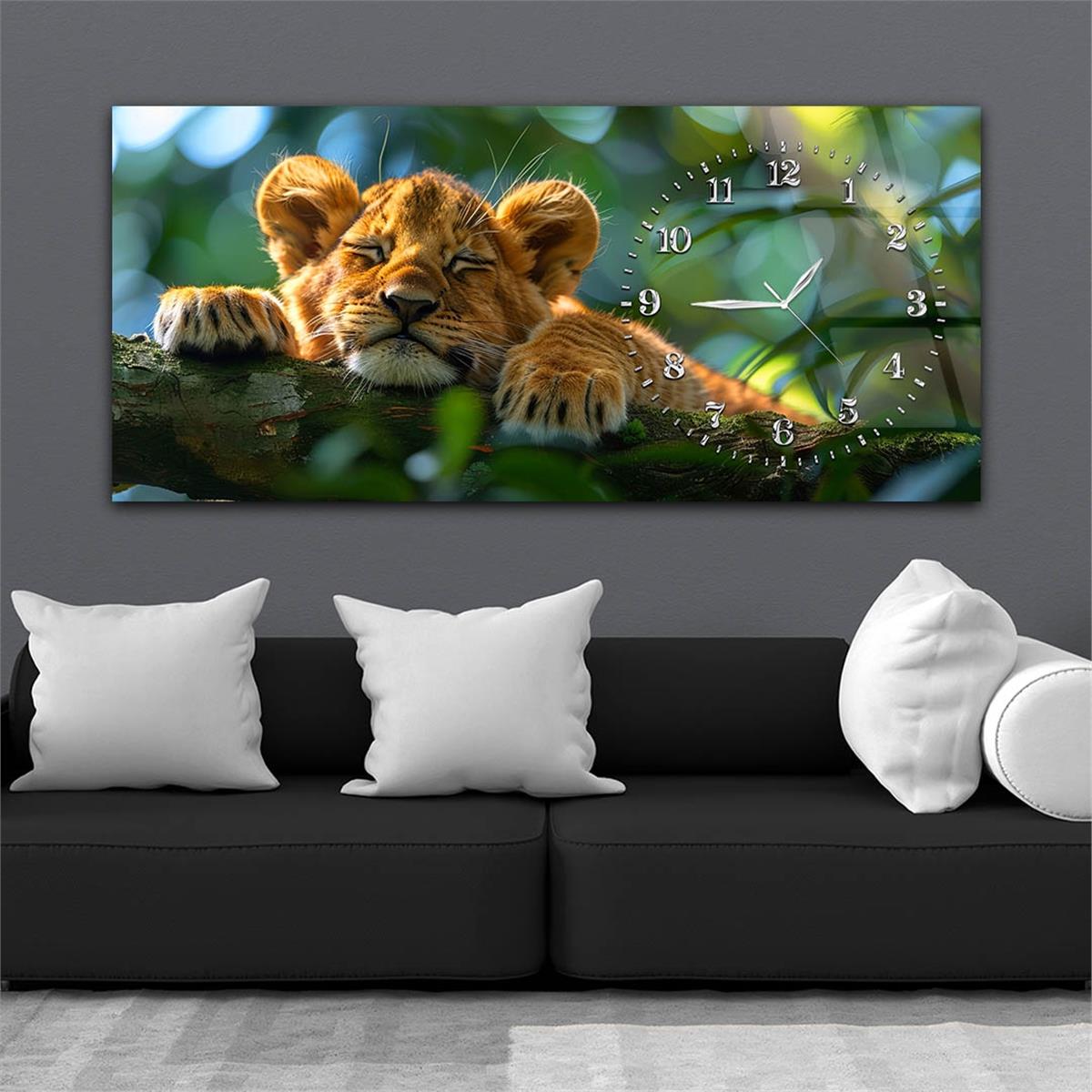 Yatay Saatli Yandan Sanat Temalı Cam Tablo 362
