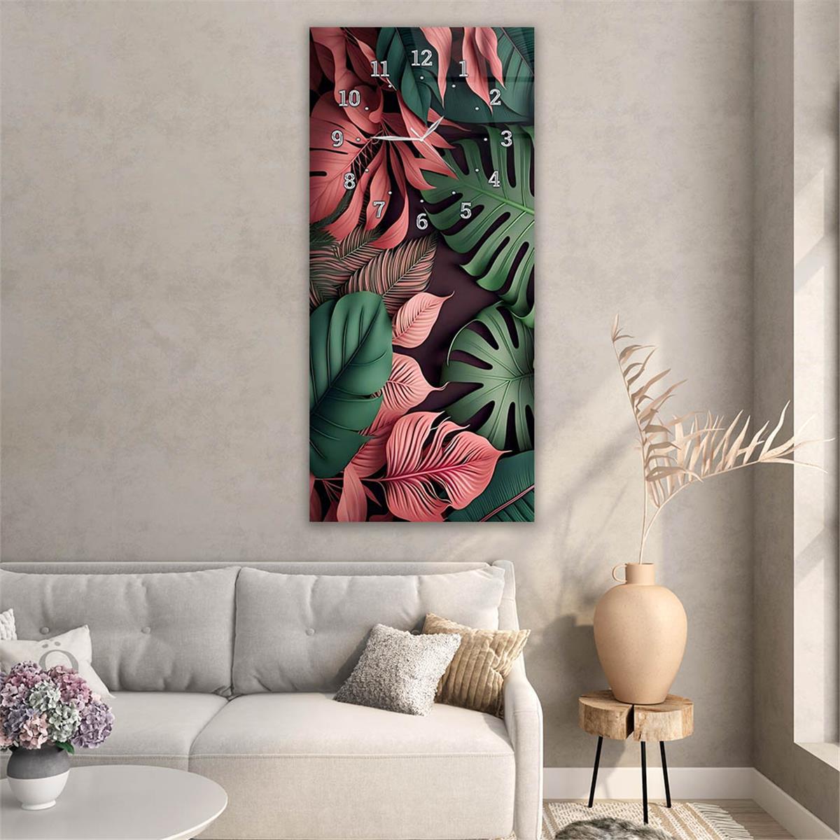 Vertical Art Themed Glass Wall Art with Clock at the Top 042