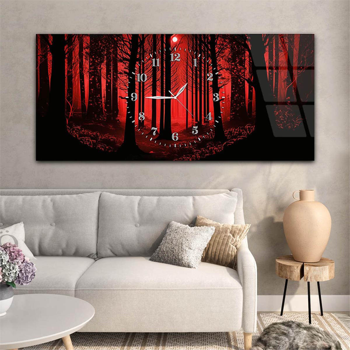 Yatay Saatli Ortadan Sanat Temalı Cam Tablo124
