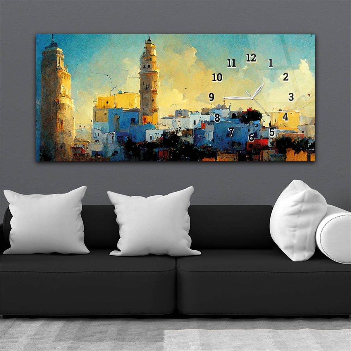 Horizontaal, Aan De Zijkant Voorzien Van Een Klok, Kunst en Natuur Thema Gehard Glasschilderij 191