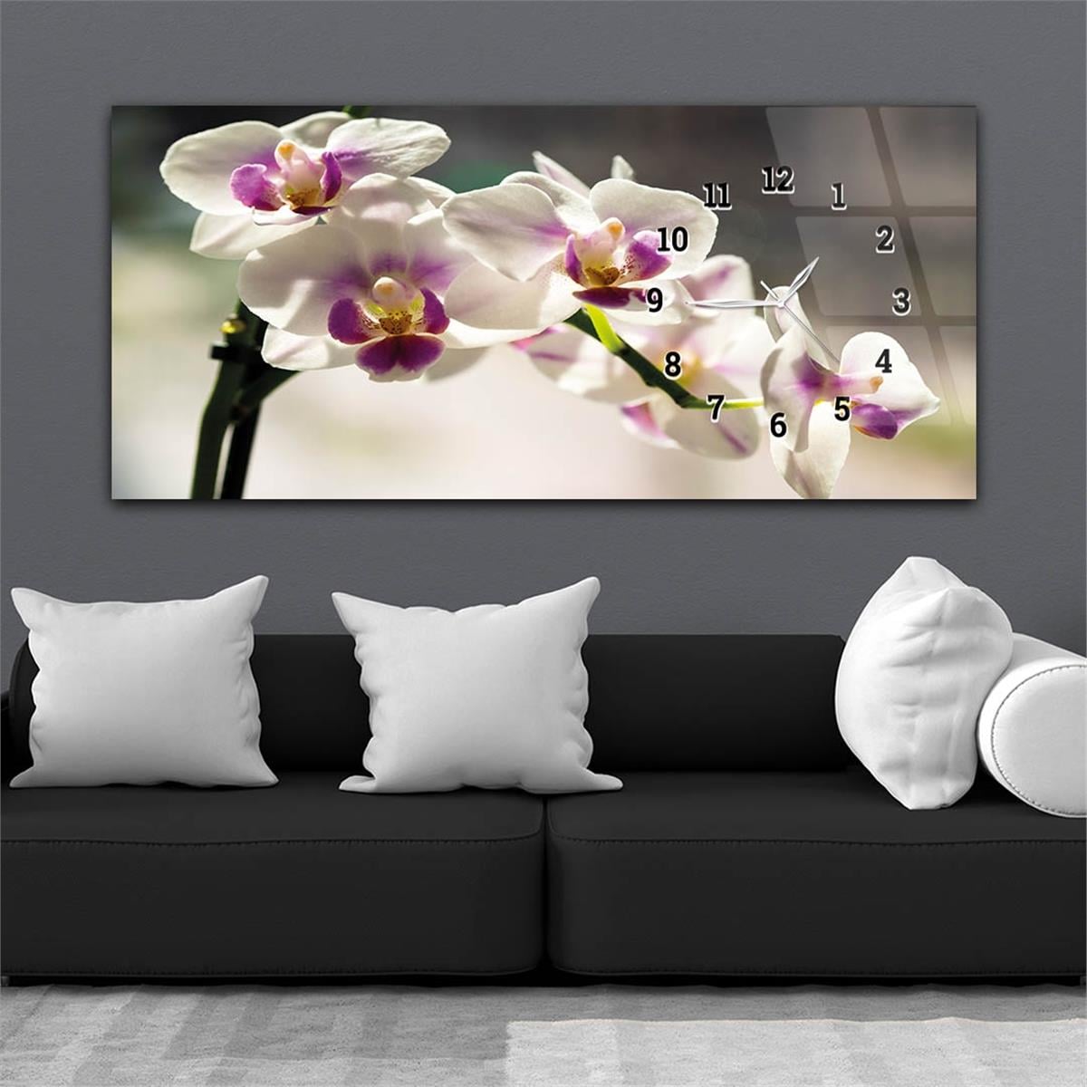 Yatay Saatli Yandan Sanat ve Doğa Temalı Cam Tablo 201