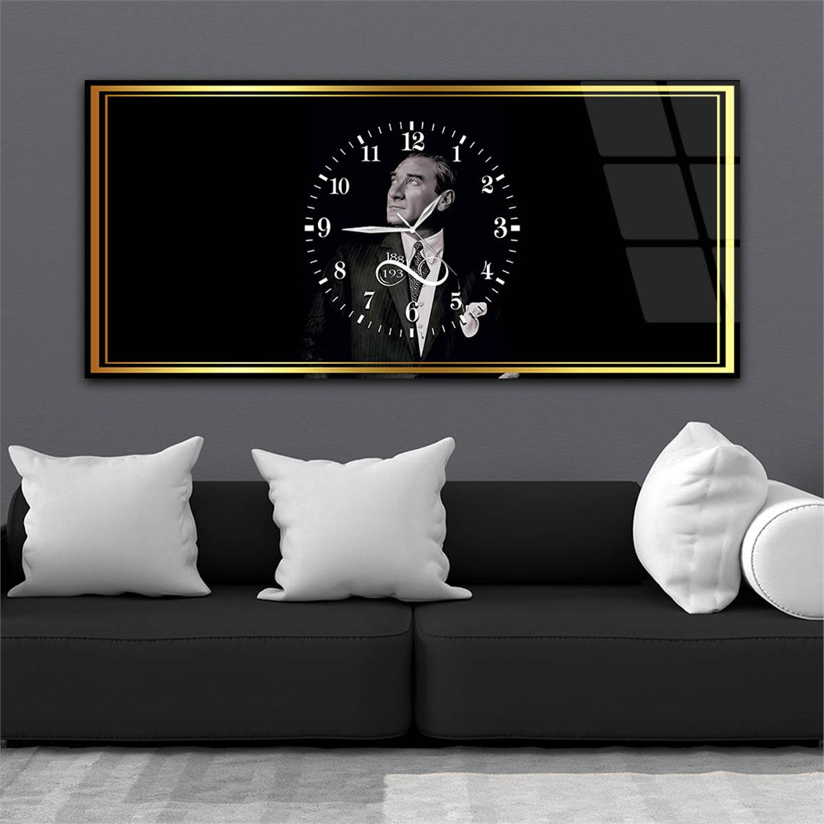 لوحة زجاجية أفقية ذات طابع وطني مع ساعة في الوسط 046