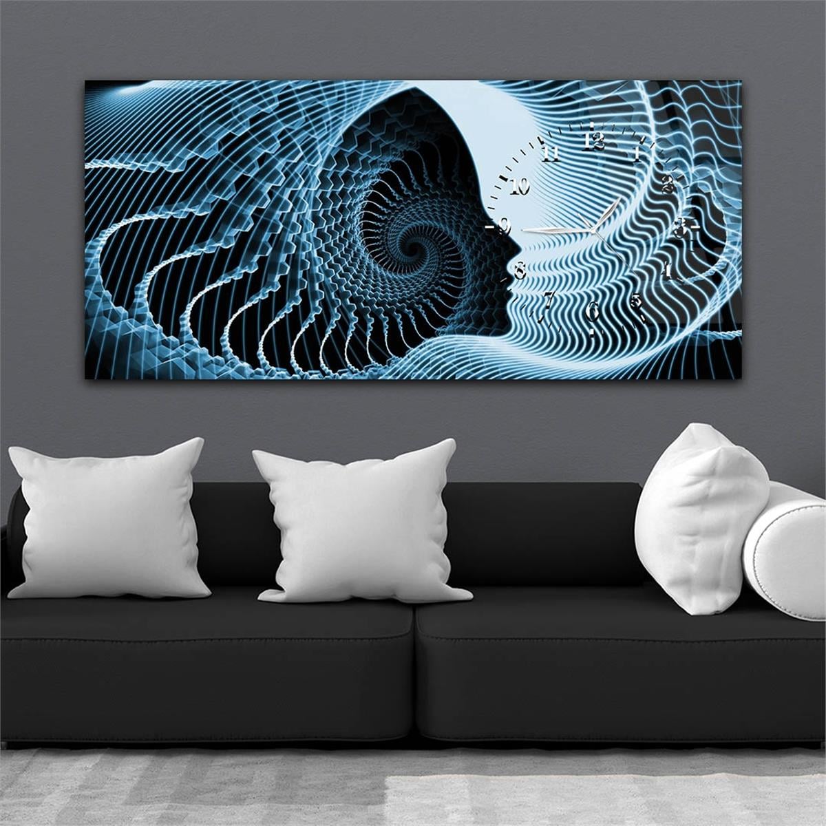 Yatay Saatli Yandan Sanat ve Doğa Temalı Cam Tablo 085