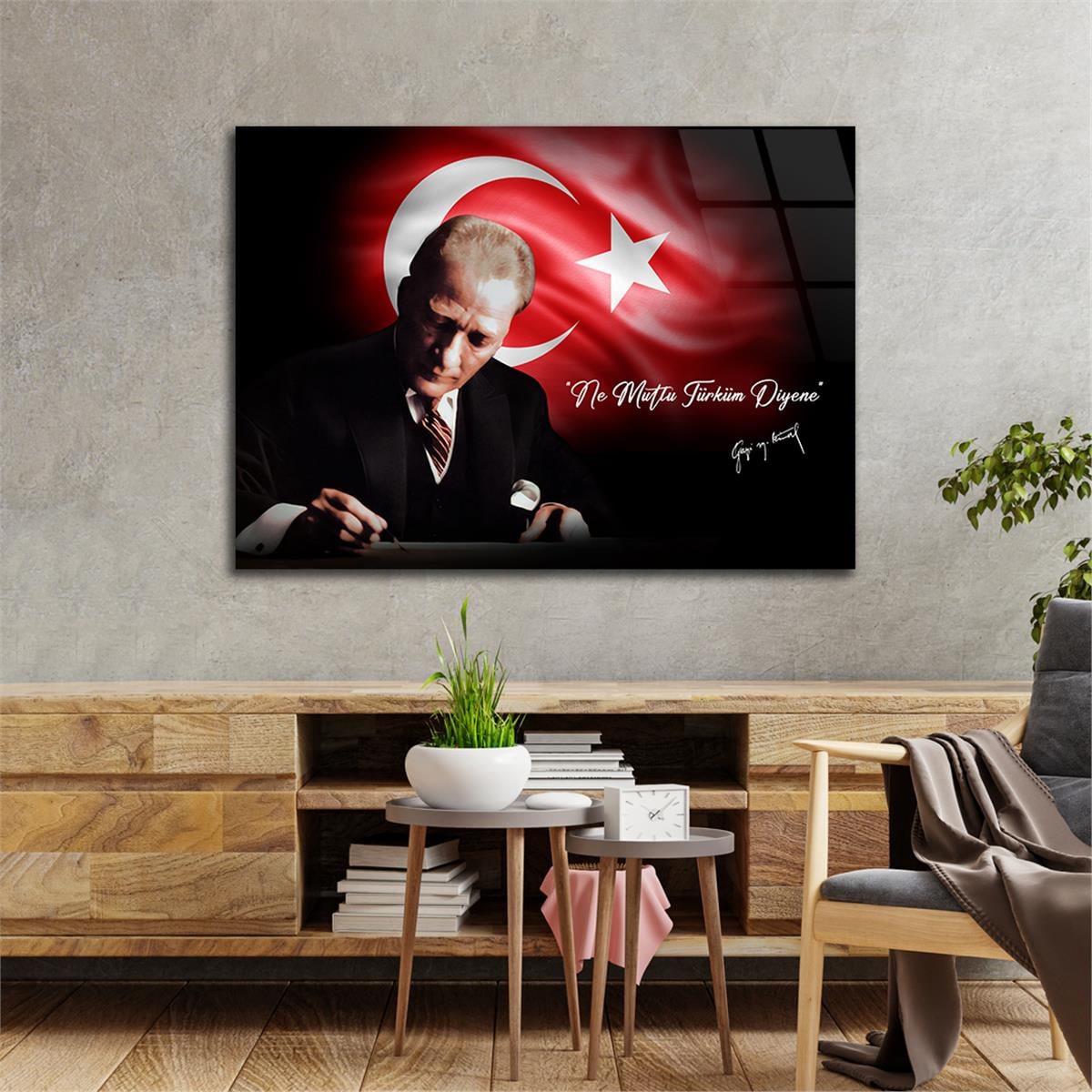 Yatay VatanTemalı Cam Tablo 134