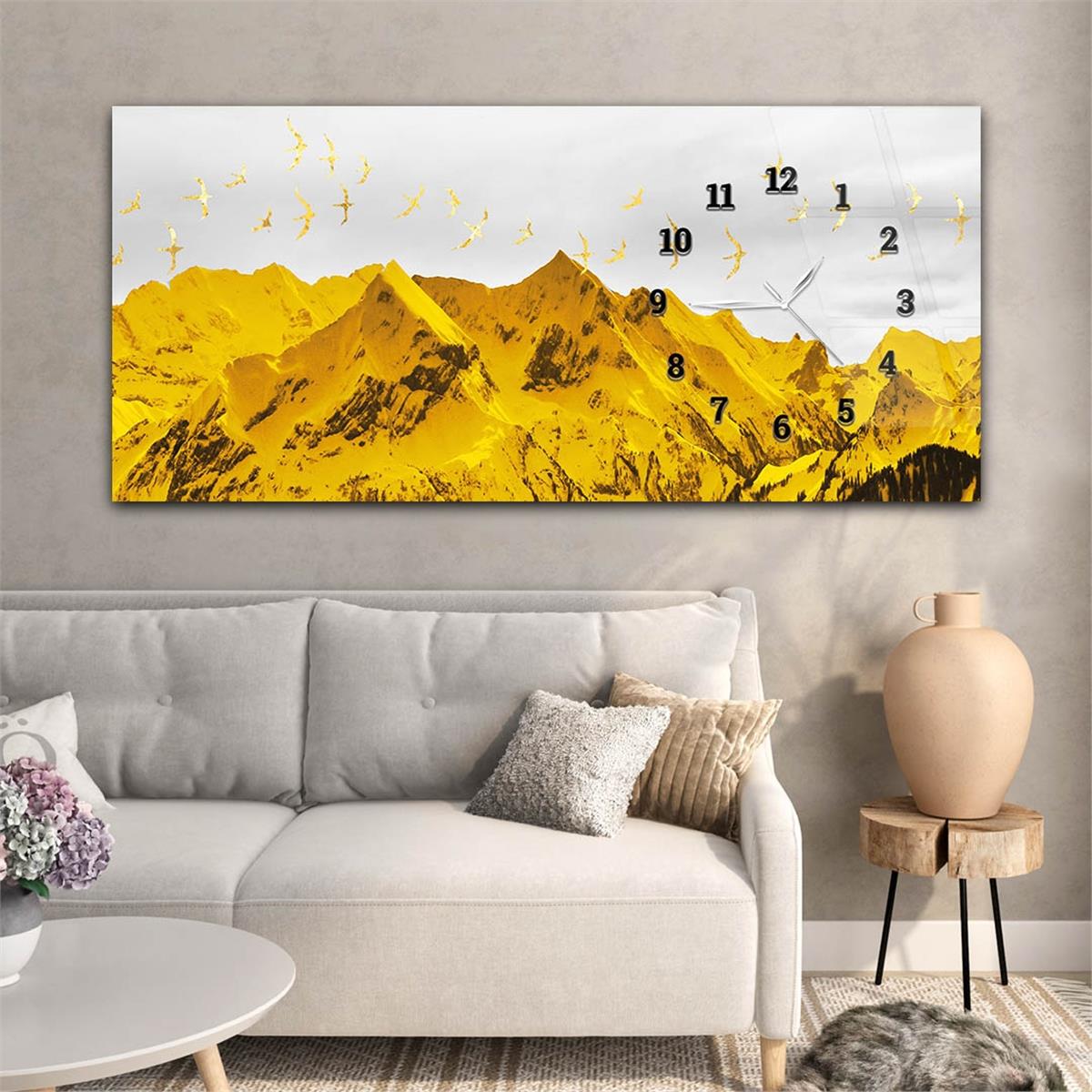 Yatay Saatli Yandan Sanat ve Doğa Temalı Cam Tablo 152