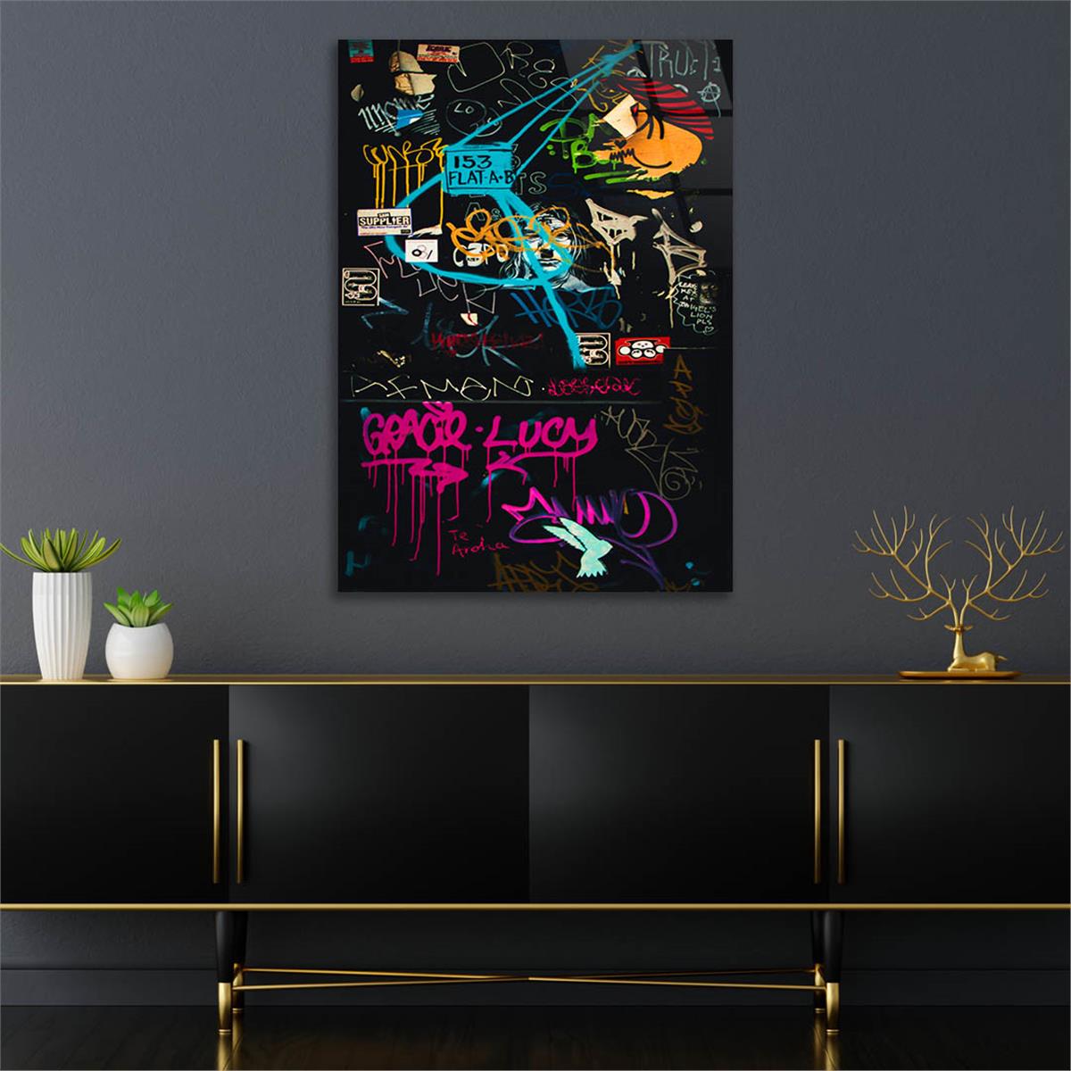 Dikey Sanat Temalı Cam Tablo 536