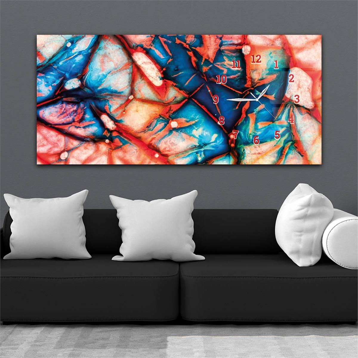 Yatay Saatli Yandan Sanat ve Doğa Temalı Cam Tablo 145