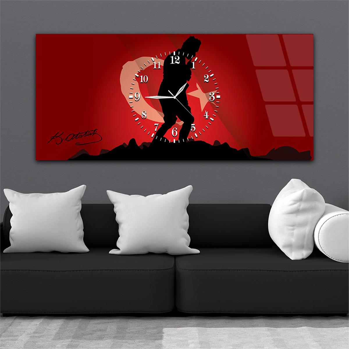 لوحة زجاجية أفقية ذات طابع وطني مع ساعة في الوسط 048