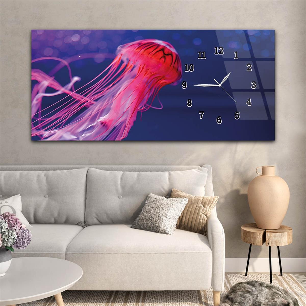 Yatay Saatli Yandan Sanat ve Doğa Temalı Cam Tablo 221