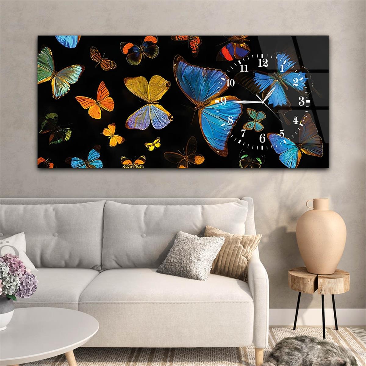 Side-Clock, Art And Nature-Themed Horizontal Glass Wall Painting 032