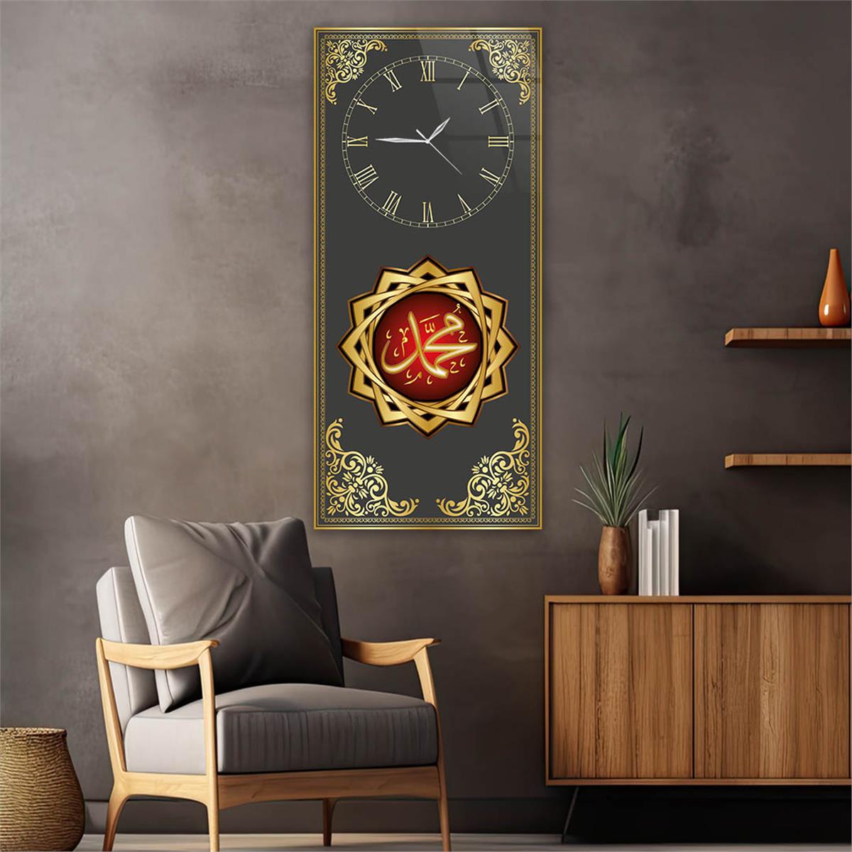 Vertical Religious Themed Glass Wall Art with Clock at the Top  030