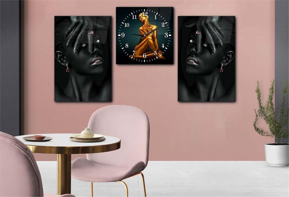 SANAT TEMALI CAM TABLO SAAT SETİ 