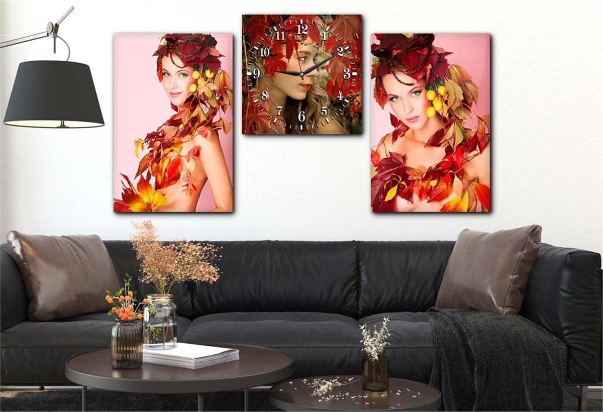 Tempered Glasss Wall Arts Art-Themed Set with Clock