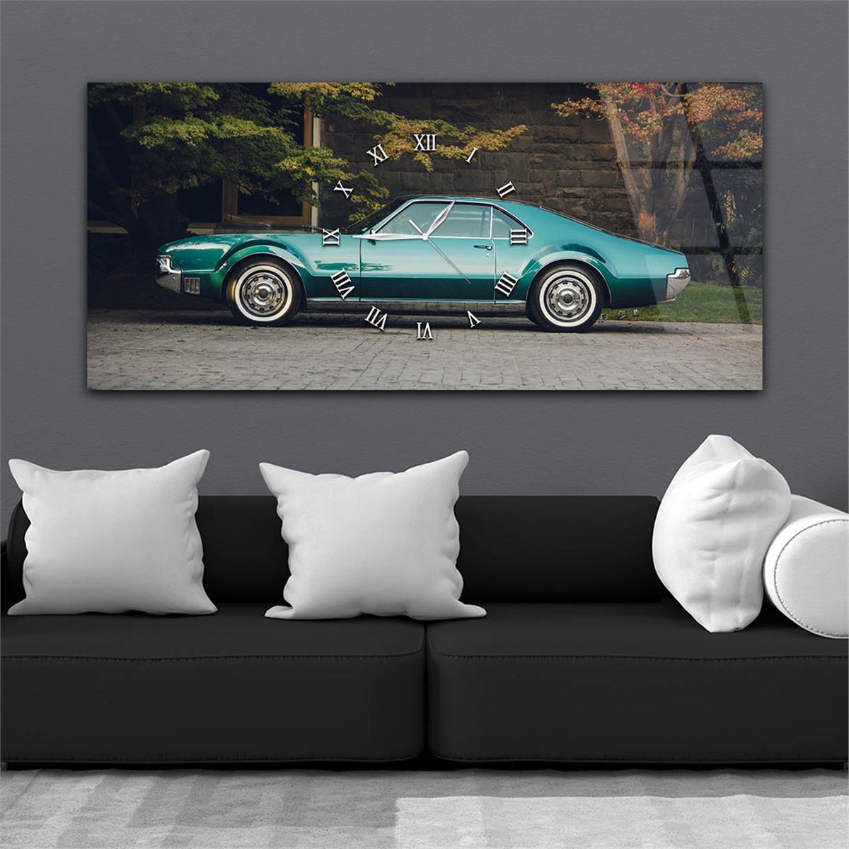 Yatay Ortadan Saatli  Sanat ve Doğa Temalı Cam Tablo 033