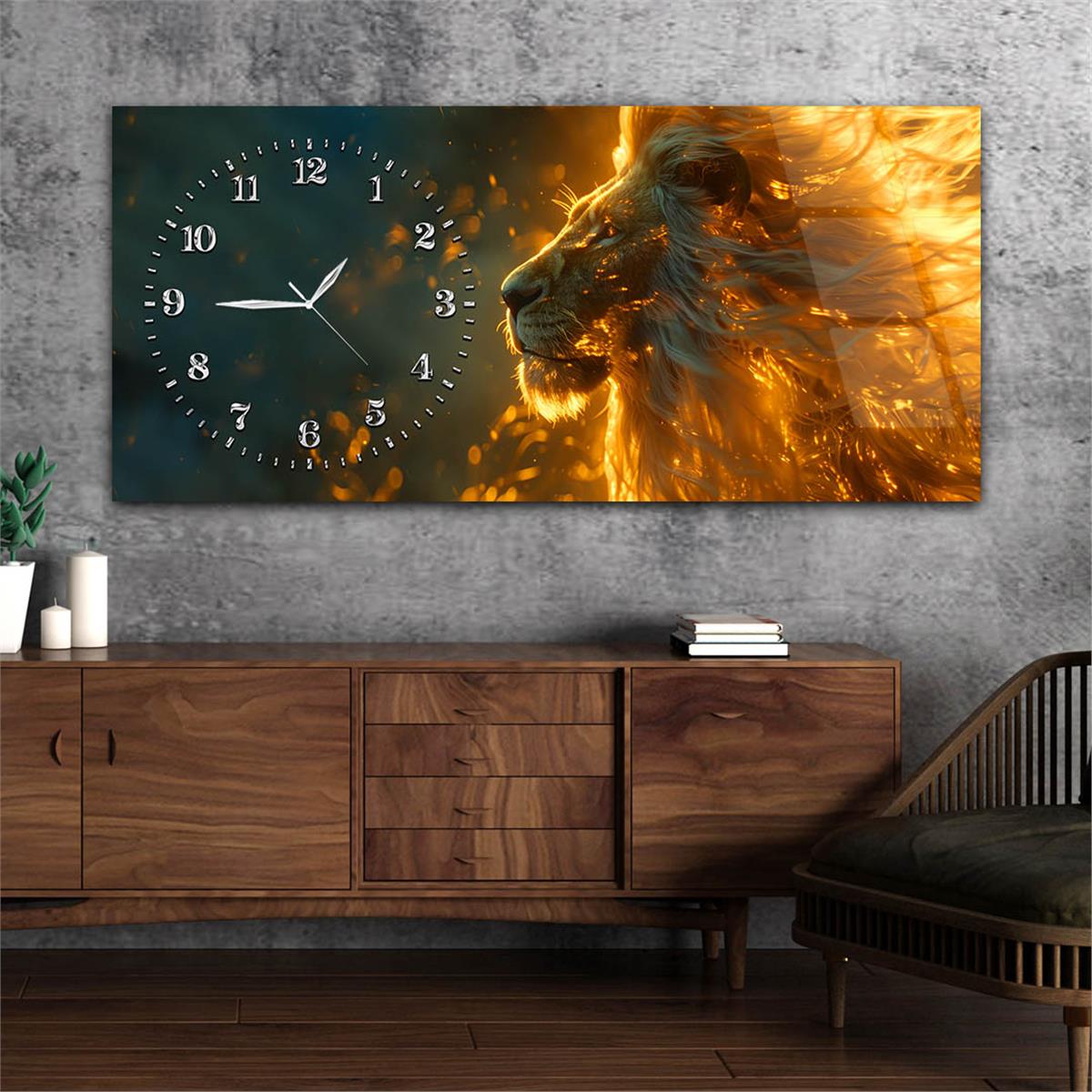 Yatay Saatli Yandan Sanat Temalı Cam Tablo 356