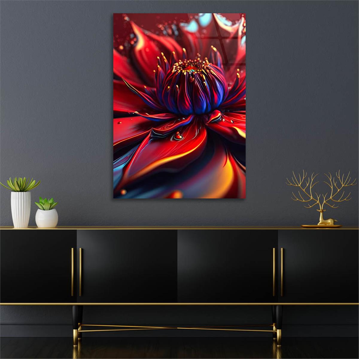 Dikey Sanat Temalı Cam Tablo 441