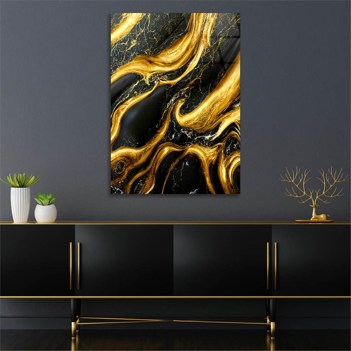 Dikey Sanat Temalı Cam Tablo 339