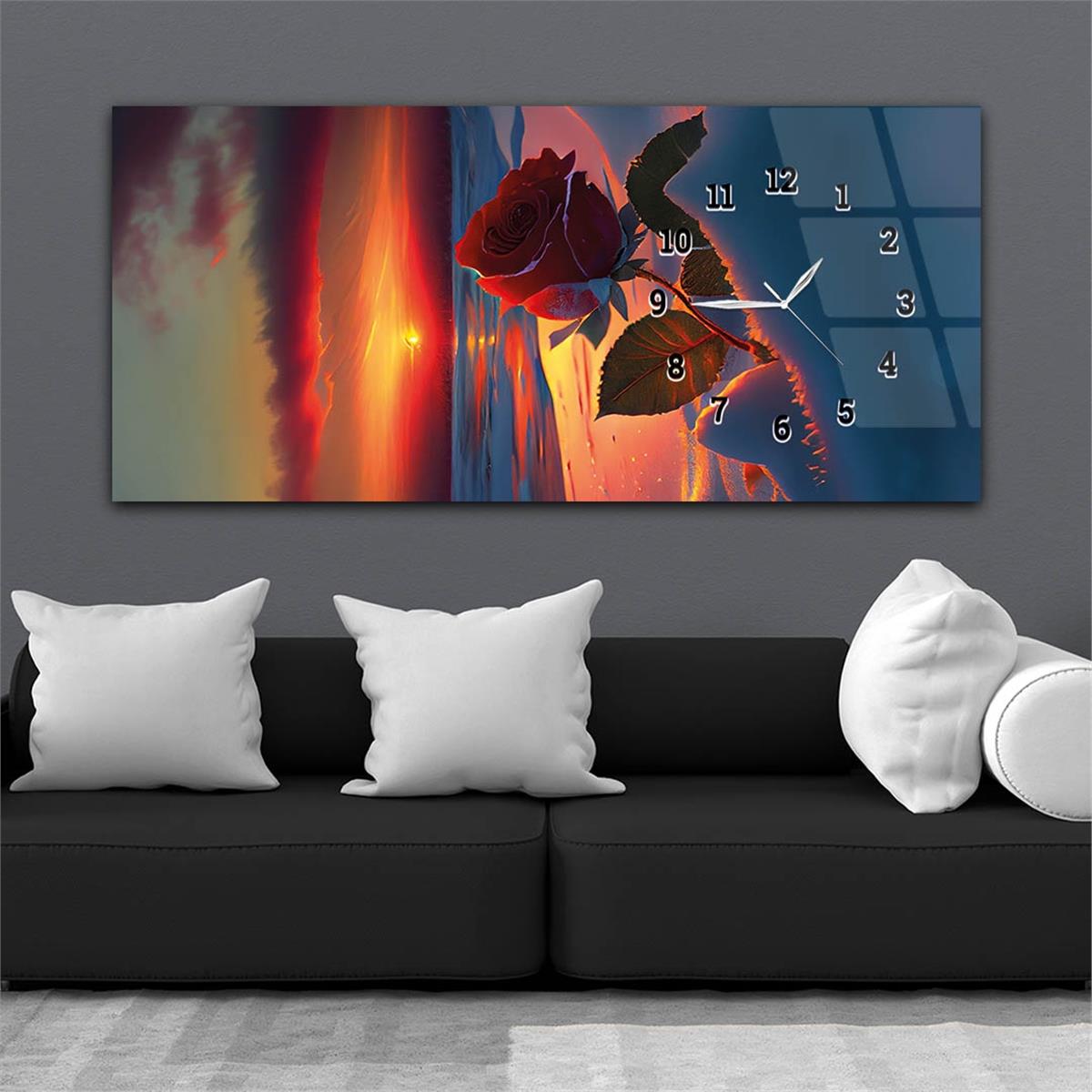 Yatay Saatli Yandan Sanat ve Doğa Temalı Cam Tablo 222