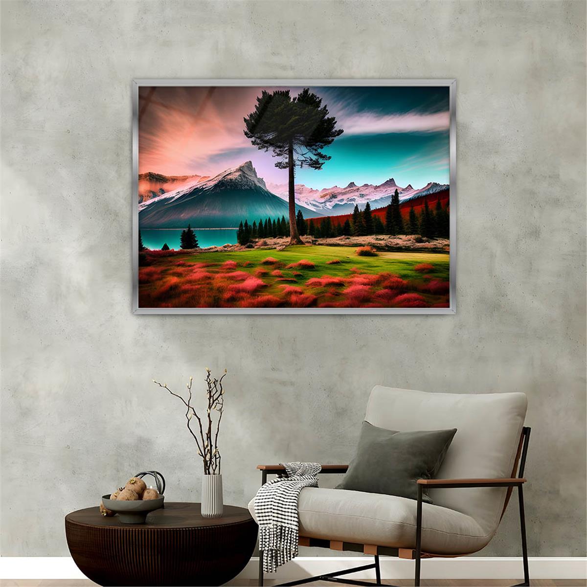 Aluminum-Framed Natured-Themed Tempered Glass Wall Art 026