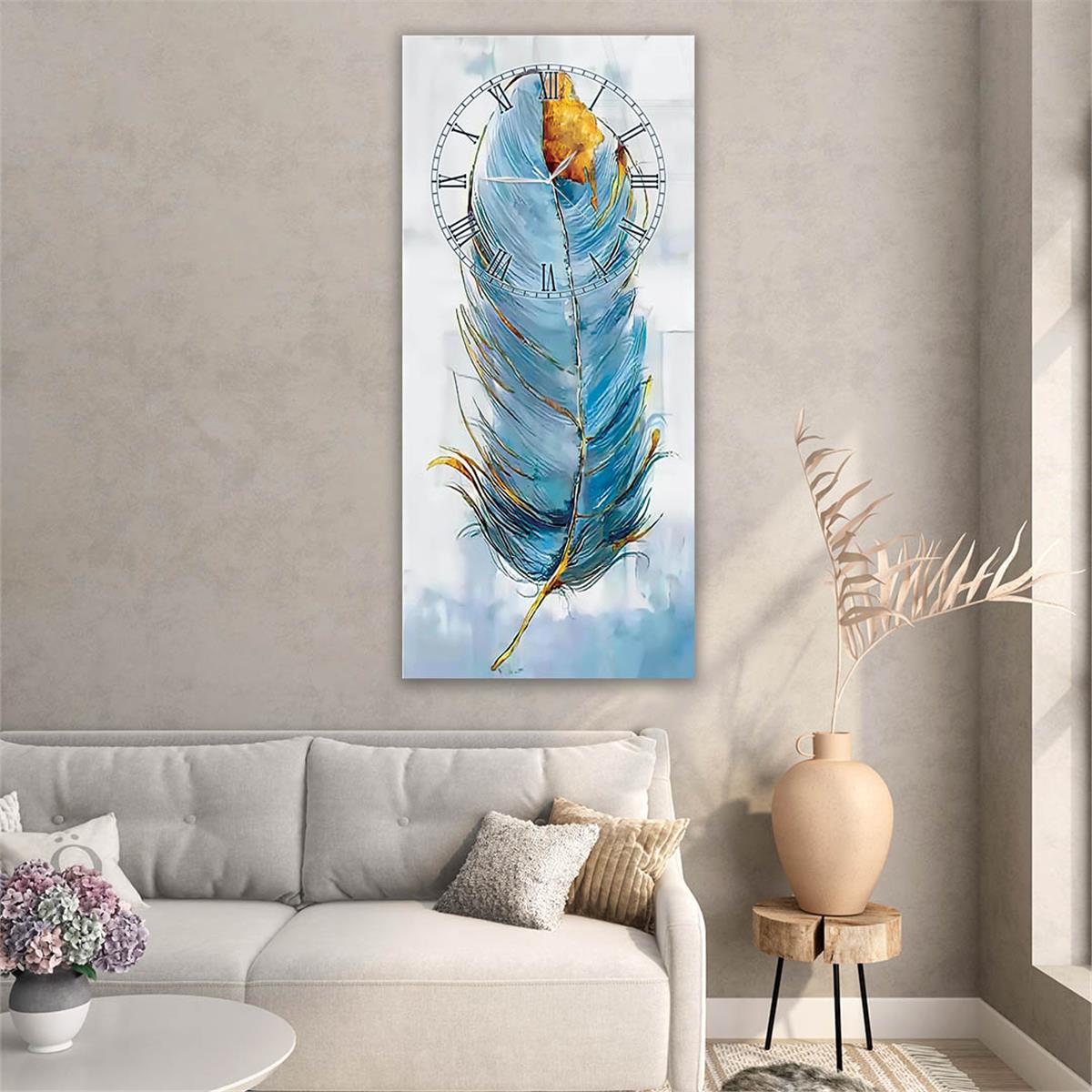 Dikey Üstten Saatli Sanat Temalı Cam Tablo 073