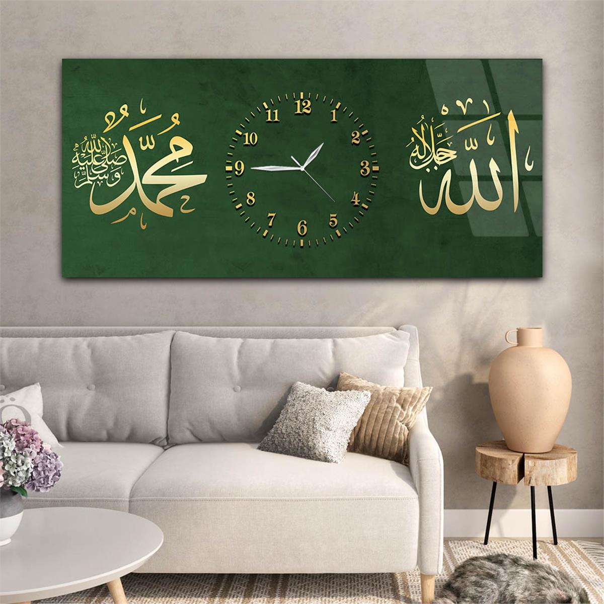 Horizontaal, in Het Midden Voorzien Van Een Klok, Religieus Thema Gehard Glasschilderij 061