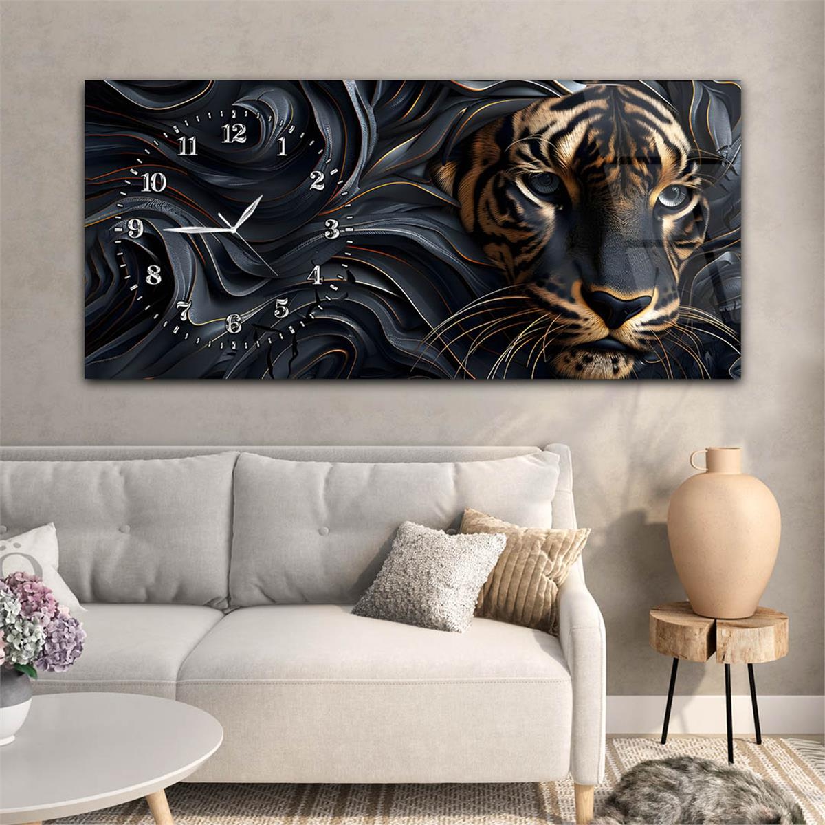 Yatay Saatli Yandan Sanat Temalı Cam Tablo 289