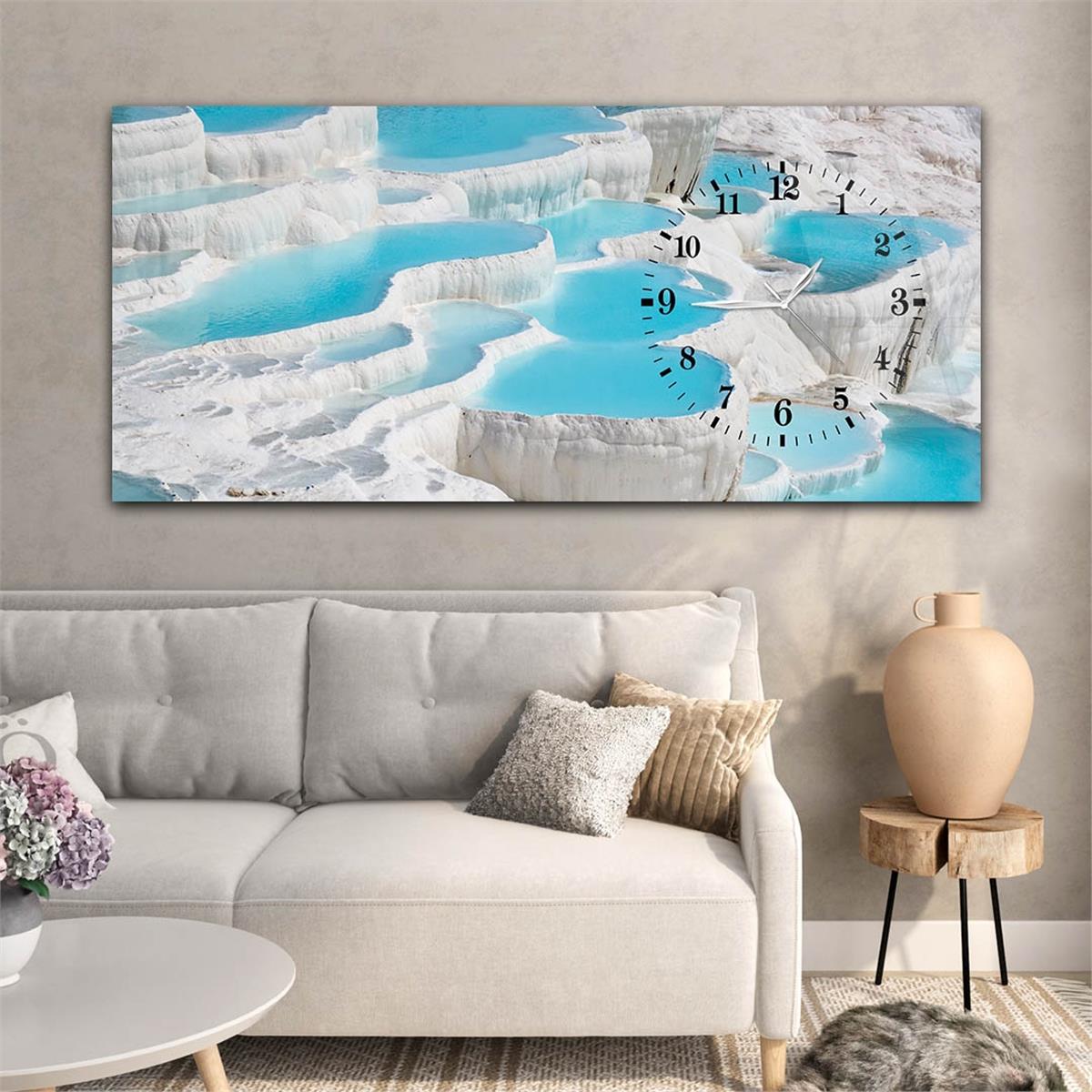 Yatay Saatli Yandan Sanat ve Doğa Temalı Cam Tablo 037