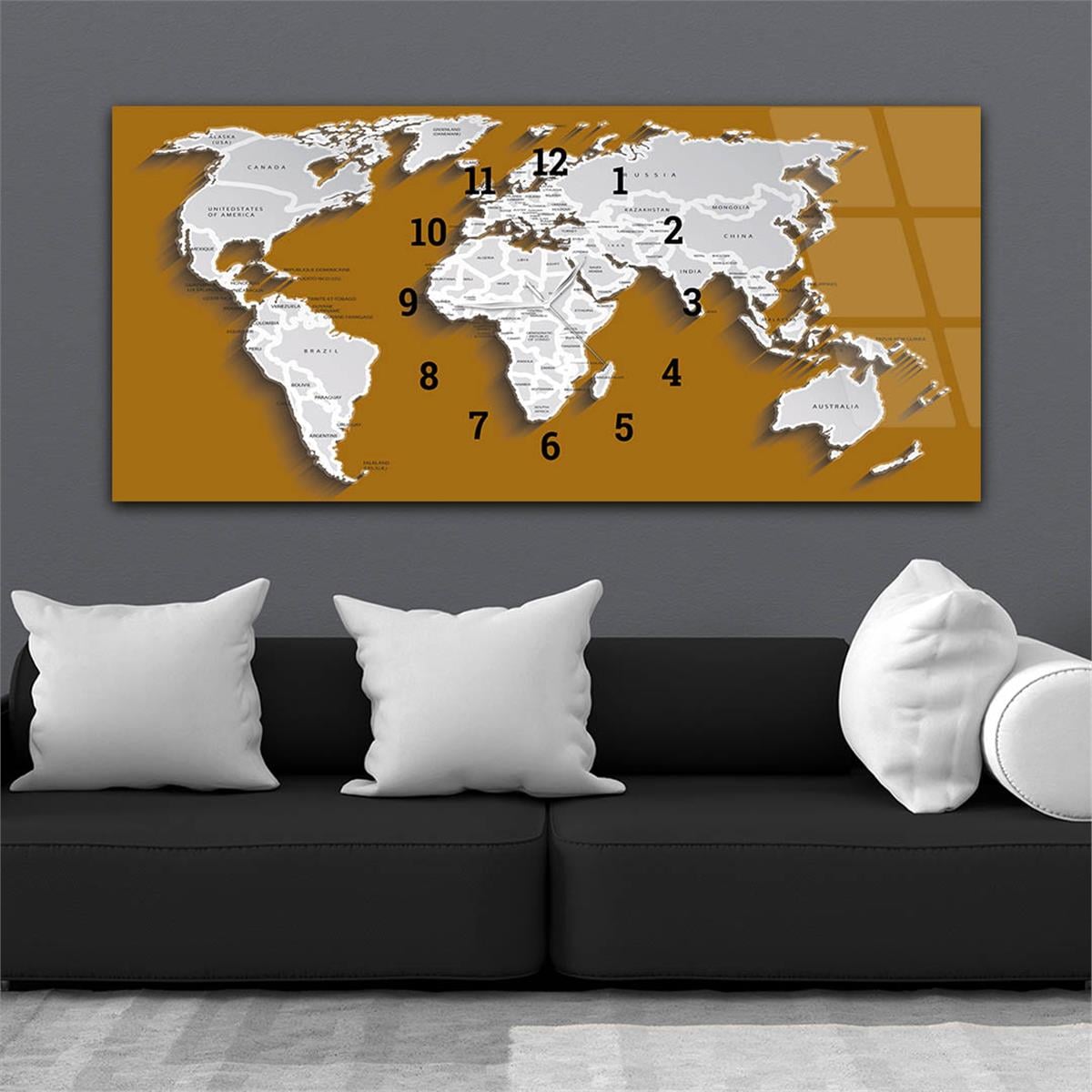 Yatay Saatli Ortadan Vatan Temalı Cam Tablo 093