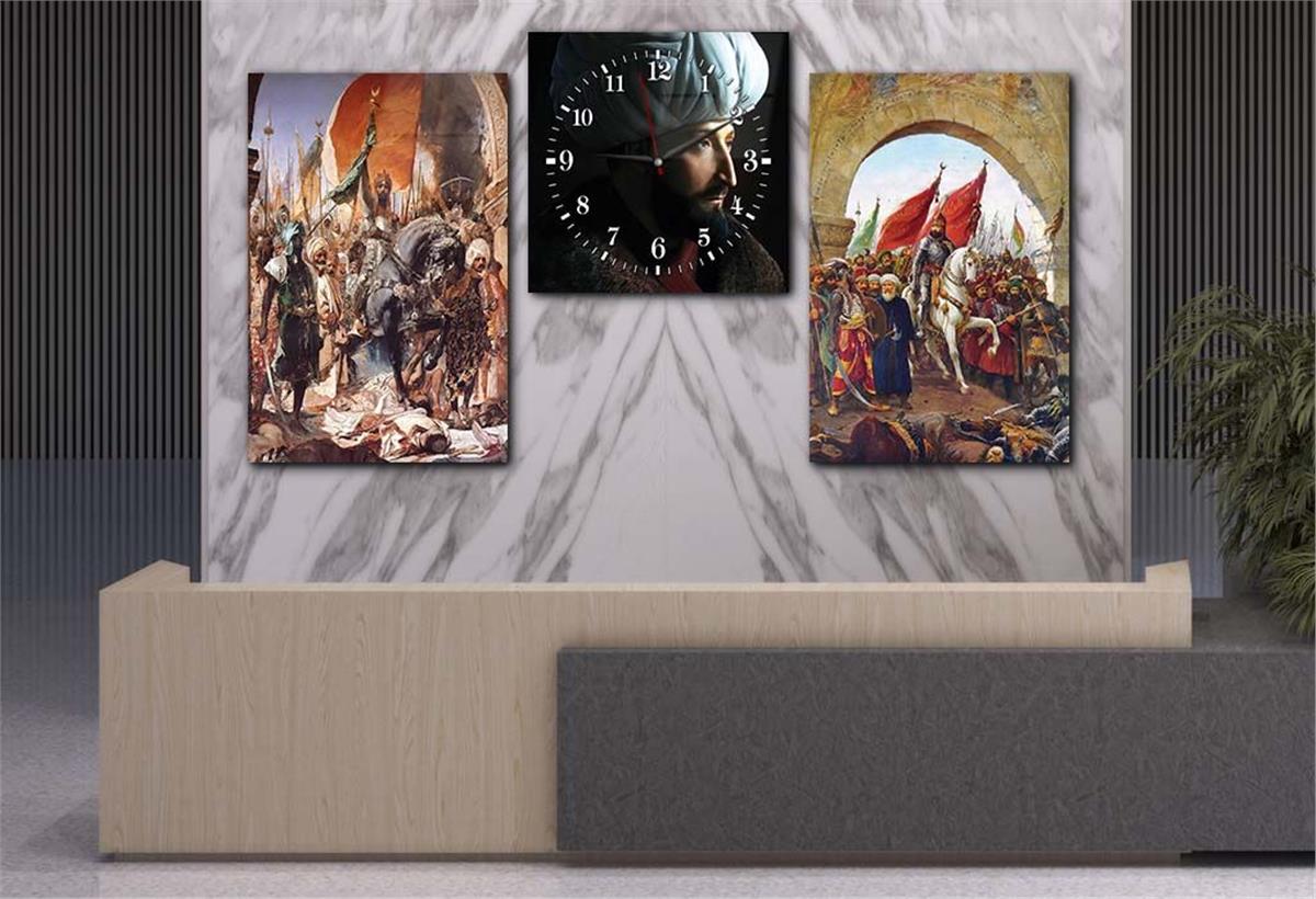 FATİH SULTAN MEHMET HANS ENTRY TO ISTANBUL FROM THE WALLS Glass Wall Art Set with Clock