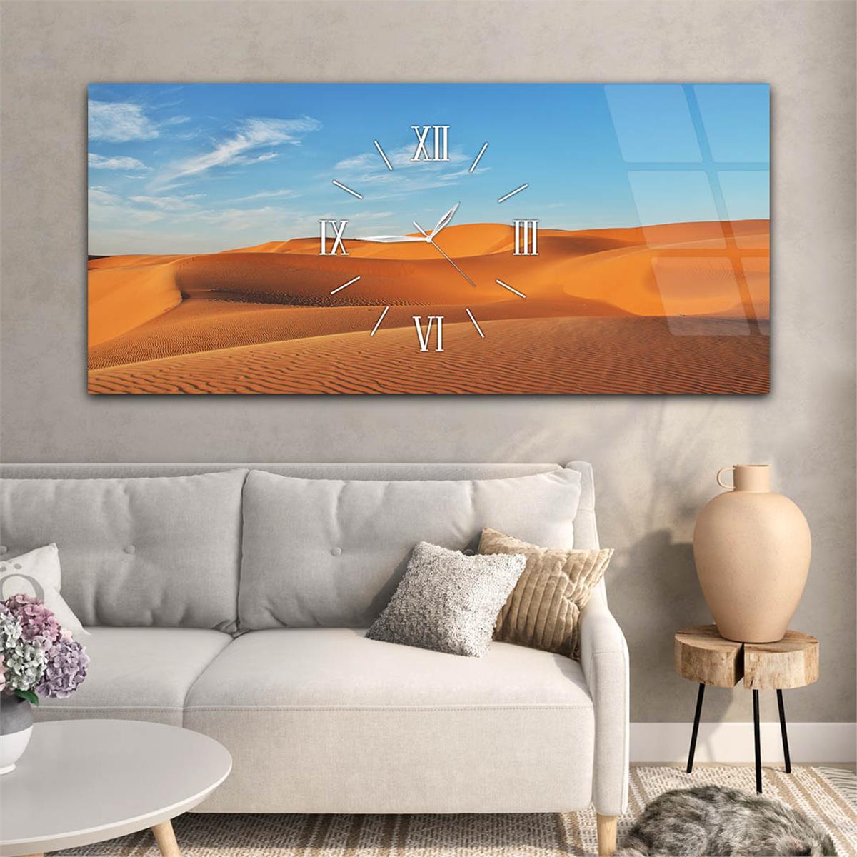 Yatay Ortadan Saatli  Sanat ve Doğa Temalı Cam Tablo 053