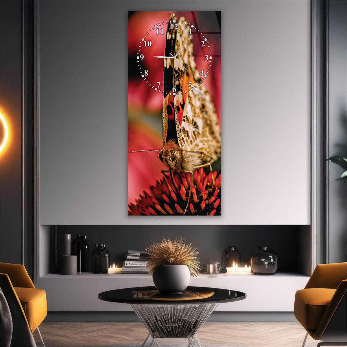 Vertical Art Themed Glass Wall Art with Clock at the Top 068