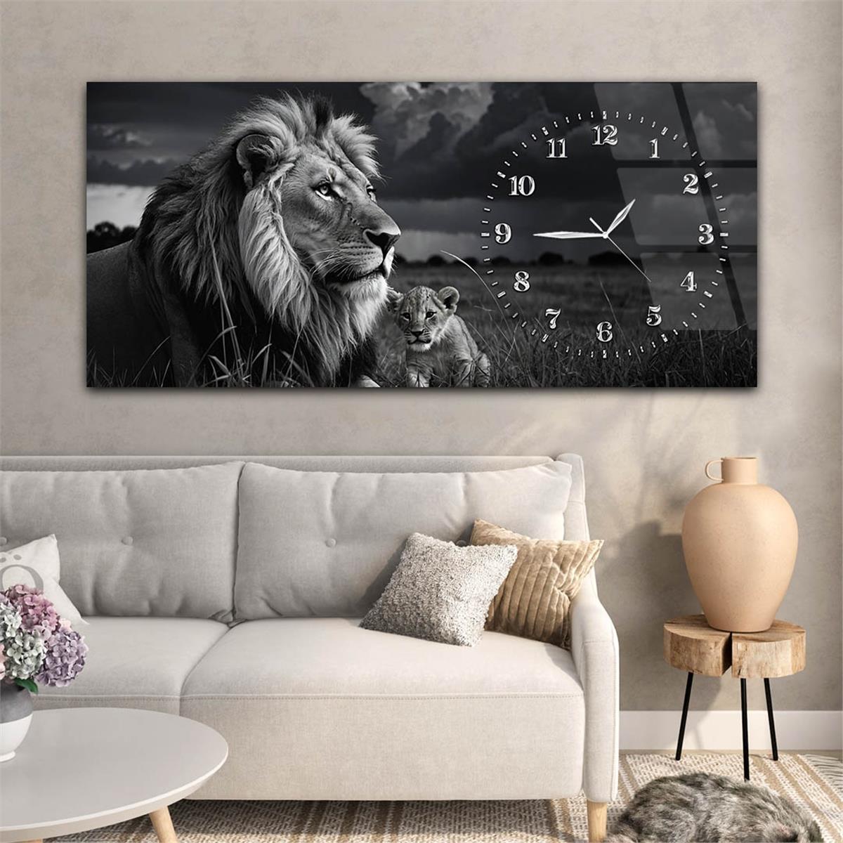 Yatay Saatli Yandan Sanat Temalı Cam Tablo 341