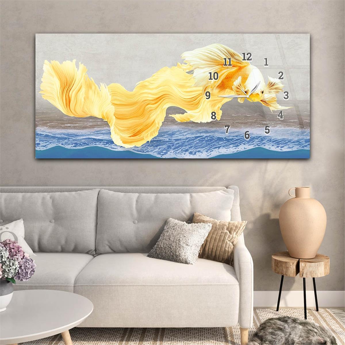 Horizontaal, Aan De Zijkant Voorzien Van Een Klok, Kunst en Natuur Thema Gehard Glasschilderij 161