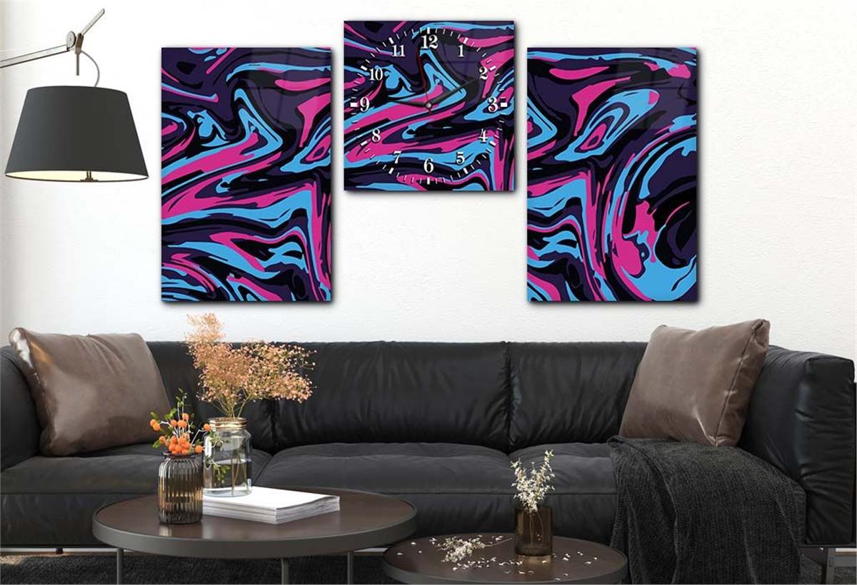Tempered Glasss Wall Arts Art-Themed Set with Clock