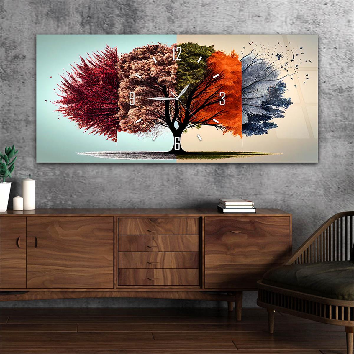 Yatay Saatli Ortadan Sanat Temalı Cam Tablo120