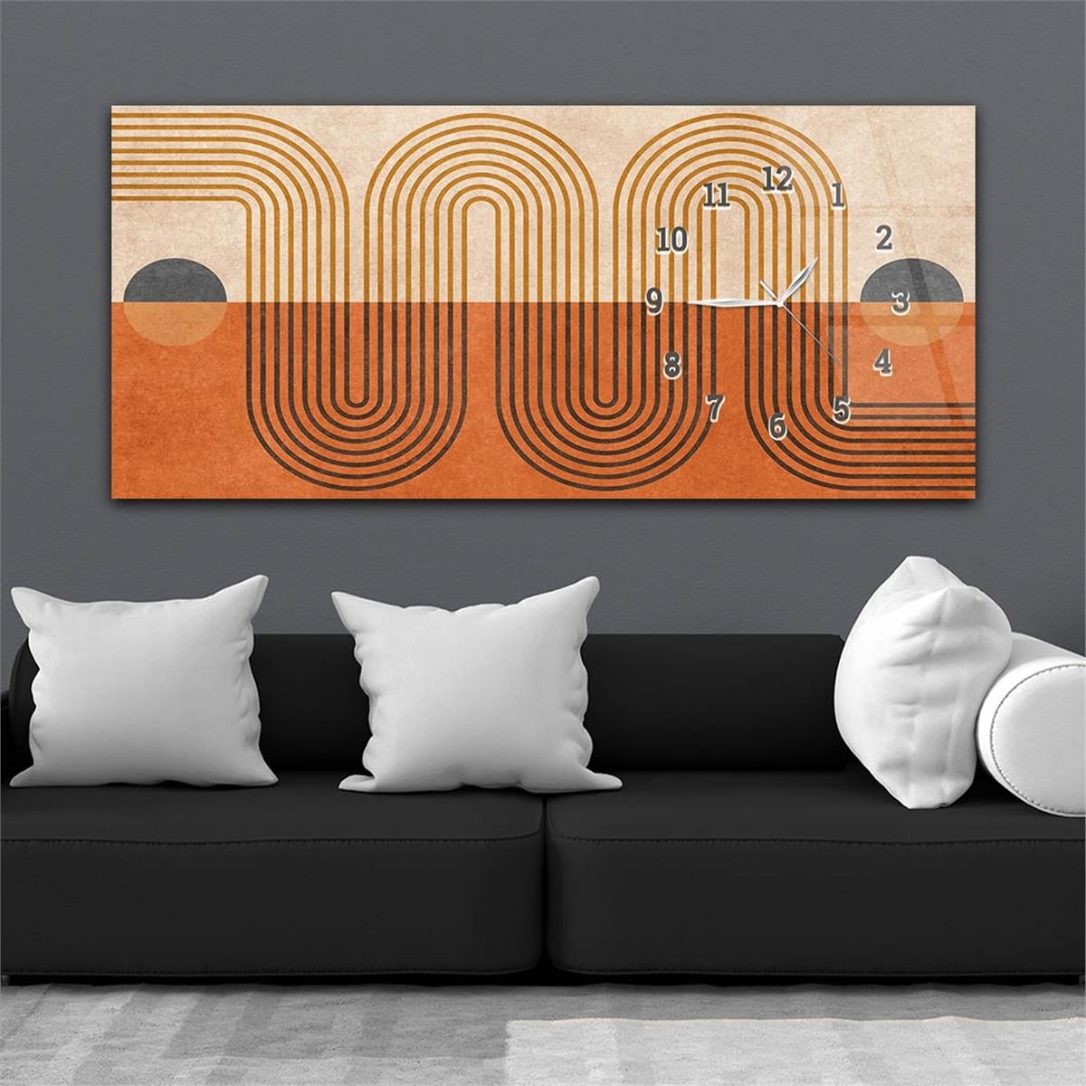 لوحة زجاجية  أفقية ذات طابع فني و طبيعي مع ساعة  جانبية  115