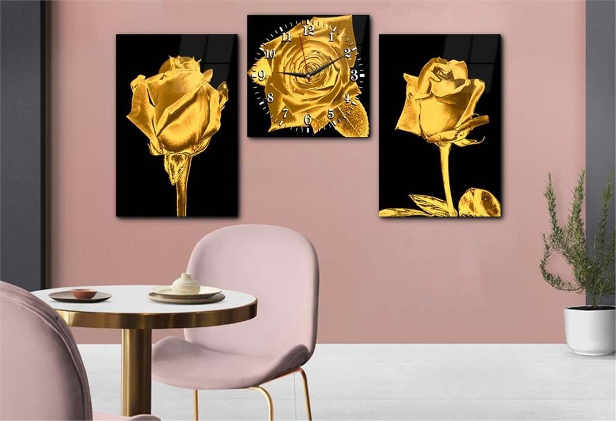 Tempered Glasss Wall Arts Art-Themed Set with Clock